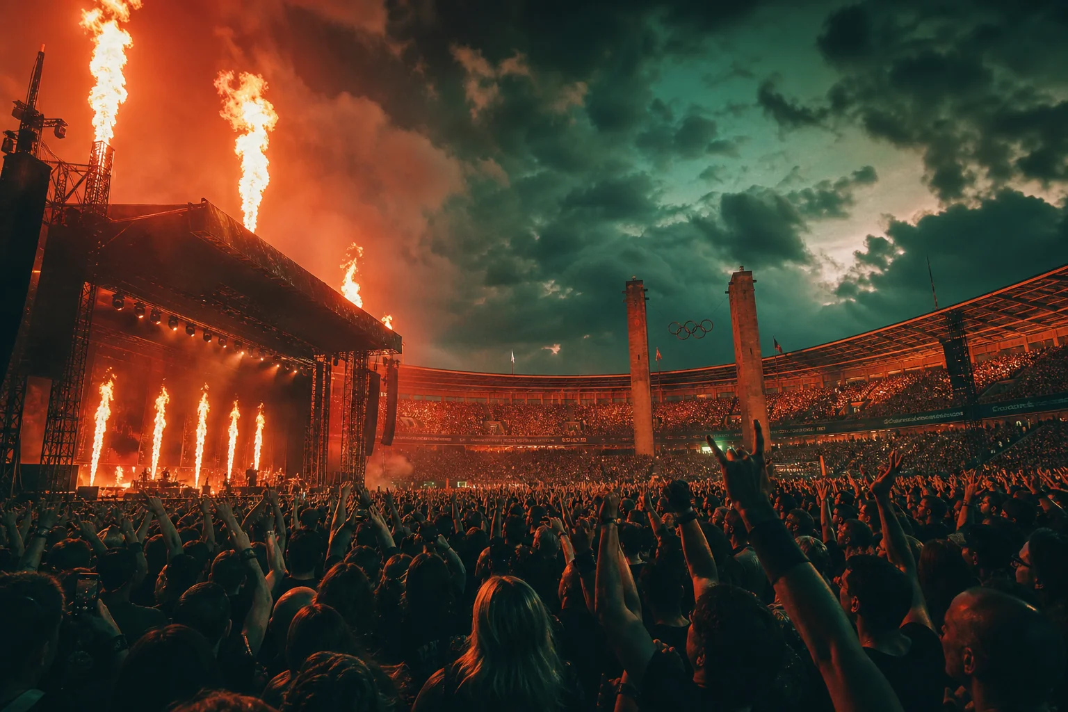 Rammstein Konzert Olympiastadion Berlin bei Nacht